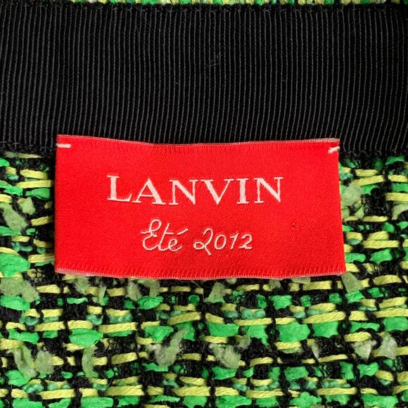 LANVIN 2012 Size 4 Green Black Cotton Blend Boucle Short Sleeve Skirt Set - Picture 9 of 11